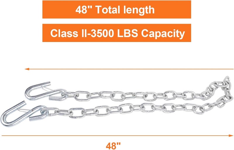TeukRiGa 3/16" x 48" Grade 30 Steel Boat Trailer Safety Chain with Spring Clip Hooks 3500 lbs, 2 Pcs (3/16" x 48") - Image 4